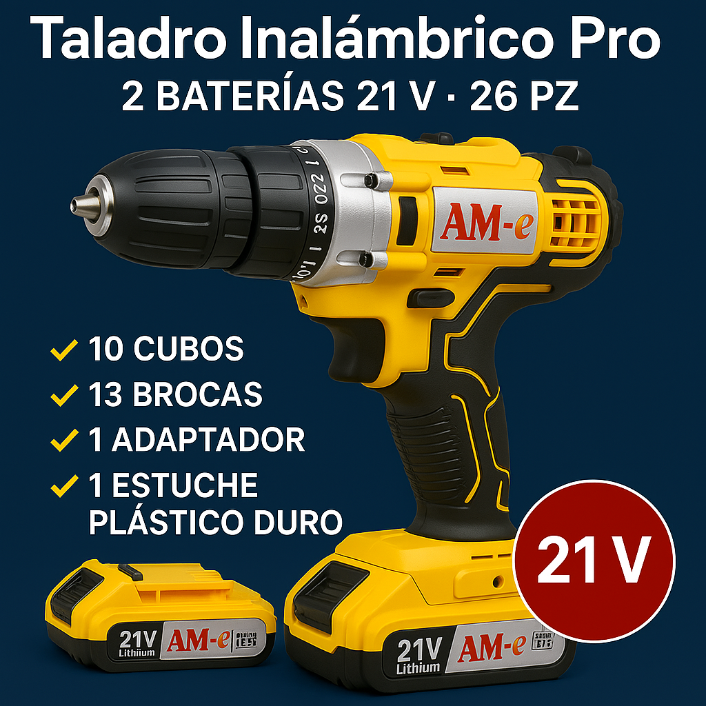Taladro Inalámbrico Pro - 2 BATERIAS 21 V 26 PZ