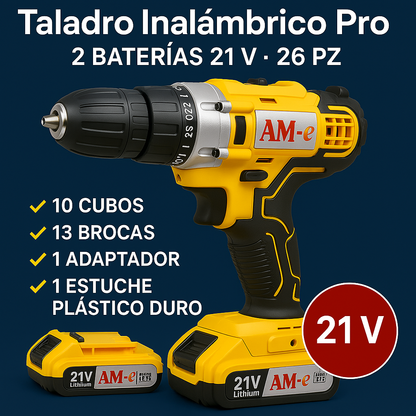 Taladro Inalámbrico Pro - 2 BATERIAS 21 V 26 PZ